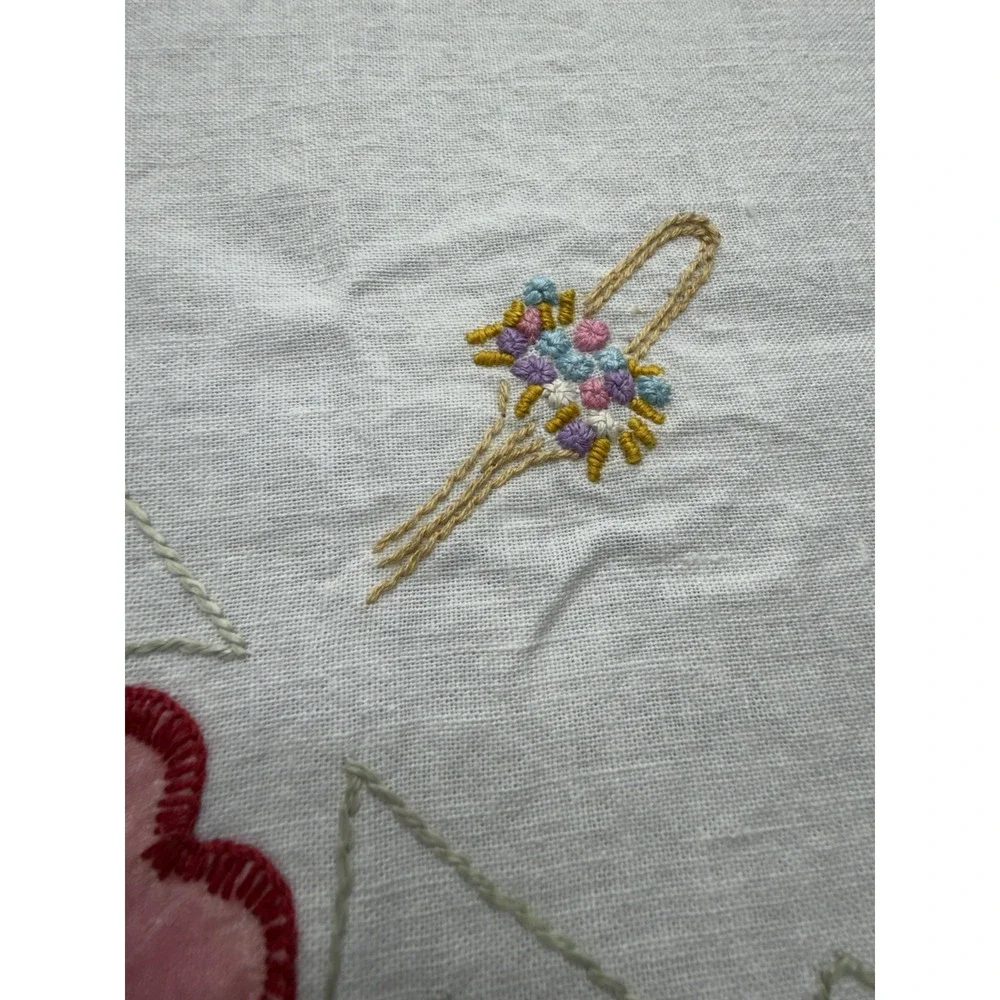 Vintage Card Table Cloth‎ Linen Look Felt Applique Suits Embroidered Ties 30x33